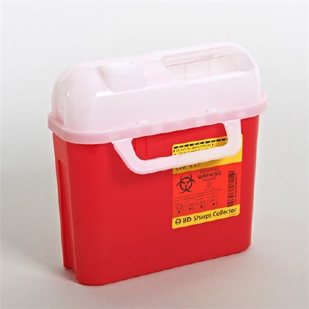 BD PATIENT/EXAM ROOM SHARP CONTAINER, RED, SIDE ENTRY, 5.4QT  305443