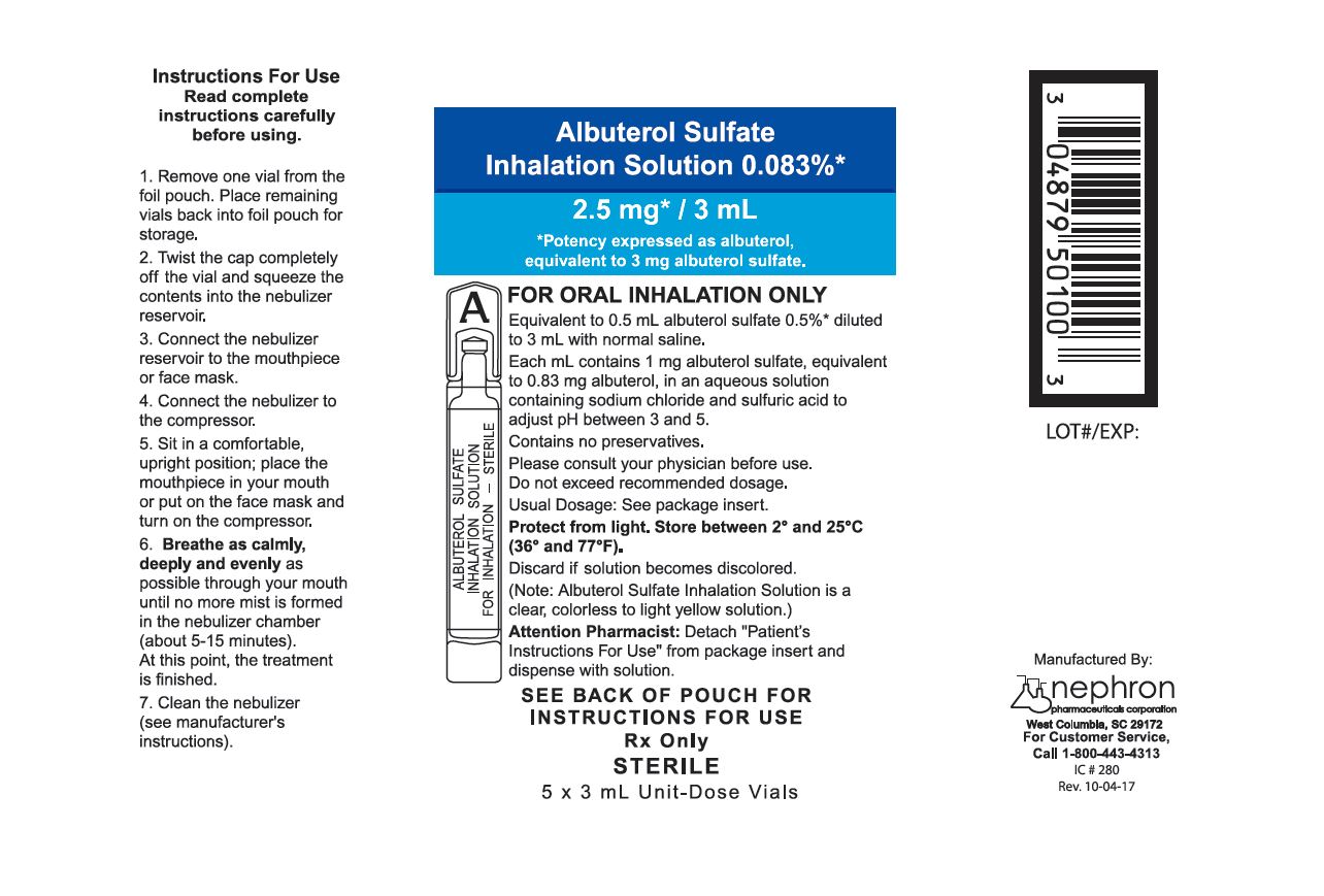 ALBUTEROL INH SOL 0.083%. 25X3ML NDC 47335070349 NON-RETURNABLE