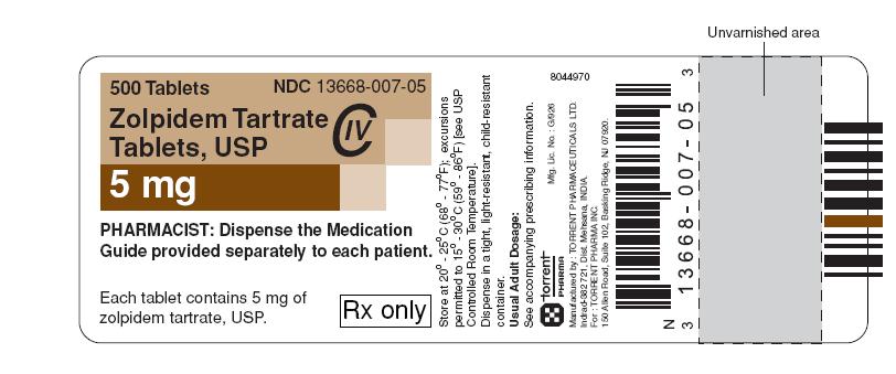 ZOLPIDEM TAB 5MG, 500 BTL (C4) NDC 13668000705 CONTROLLED NON-RETURNABLE