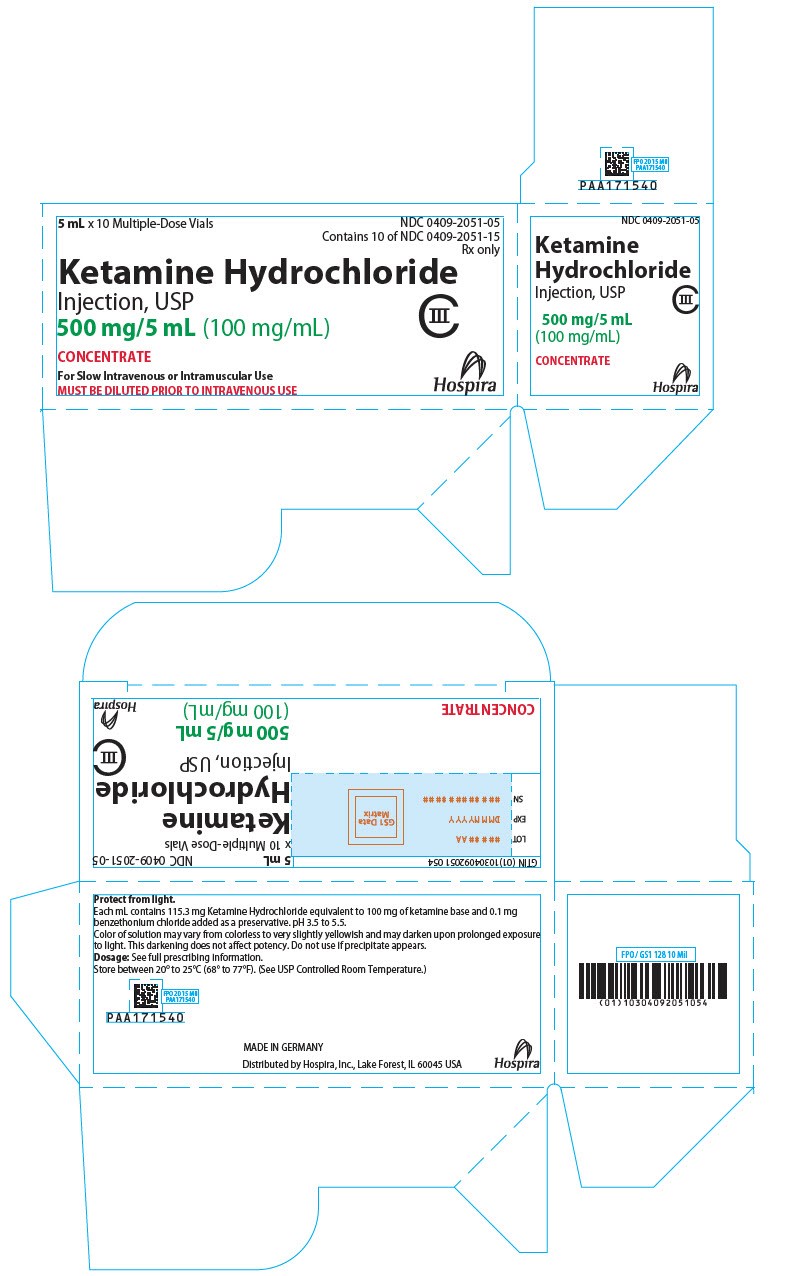 KETAMINE INJ 100MG/ML (500MG/5ML), 10X5ML (C3) NDC 00409205105 CONTROLLED NON-RETURNABLE - Image 2