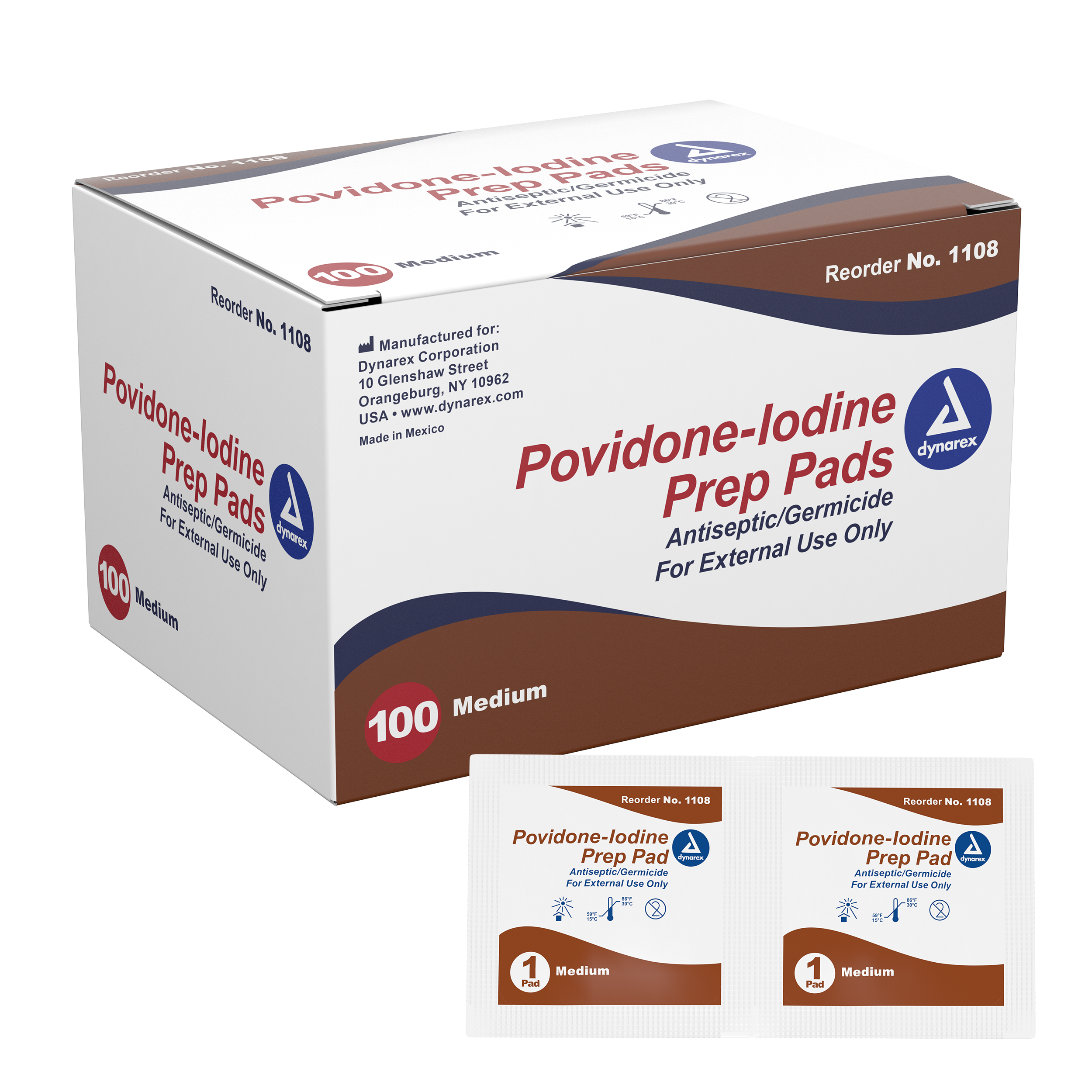 POVIDONE IODINE PREP PADS - MEDIUM, 100 BX 1108