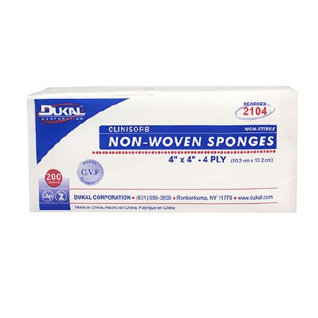 NON-STERILE NON-WOVEN SPONGES 4 X 4, 4PLY, 200 PK 2104