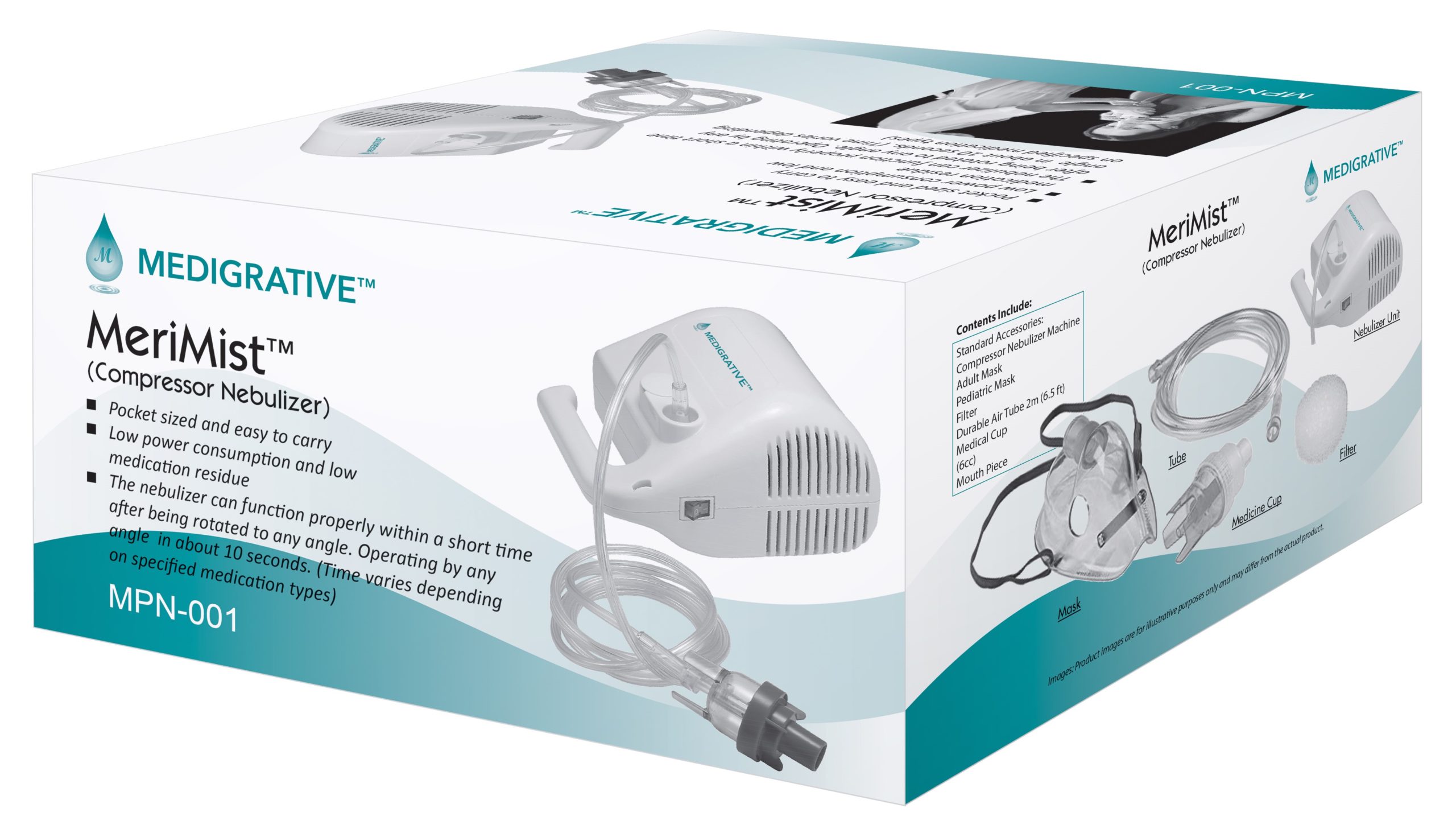 COMPRESSOR NEBULIZER, MERIMIST, INCLUDES MEDICINE CUP, TUBING, MASK-ADULT/PED, MOUTHPIECE, FILTER, EA. NON-RETURNABLE - Image 2