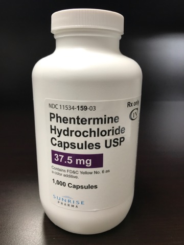 PHENTERMINE 37.5MG BLUE/WHITE CAP, 1000 BTL (C4) NDC 11534015903 CONTROLLED NON-RETURNABLE