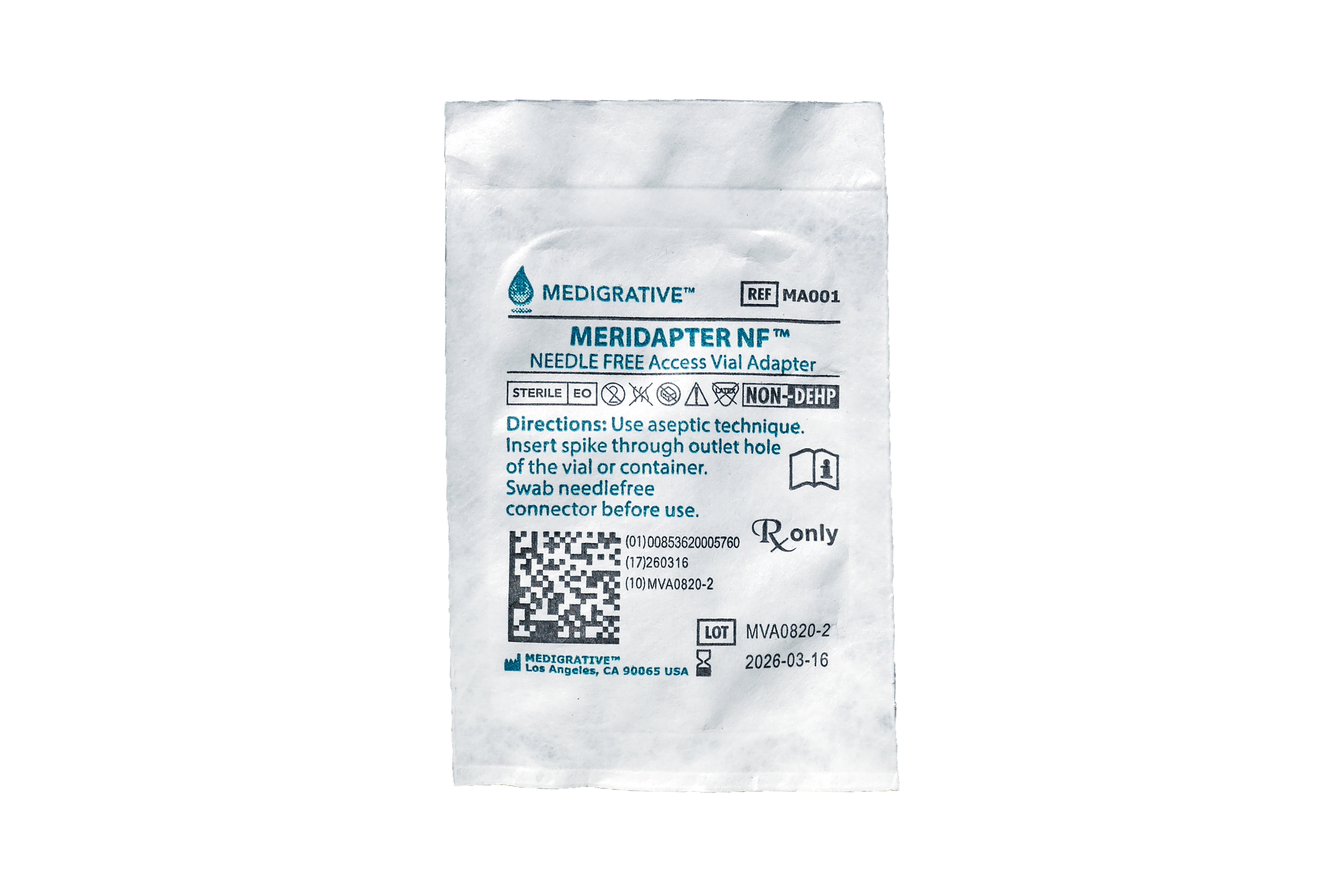 VIAL ADAPTER MERIDAPTER NF W/ FEMALE LUER LOCK, SWABABLE NEEDLESS MA001 100/BOX MEDIGRATIVE - Image 2