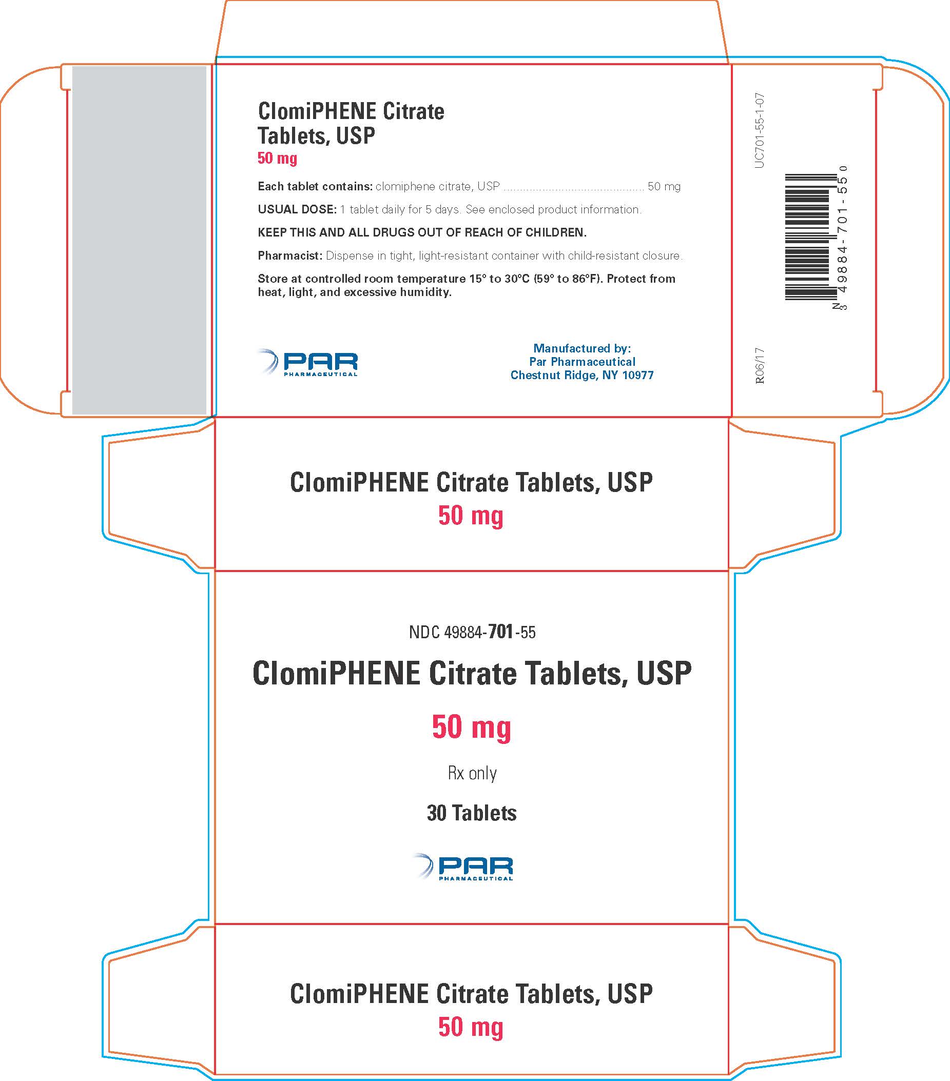 CLOMIPHENE CITRATE TAB 50MG, 30 BTL NDC 49884070155 NON-RETURNABLE
