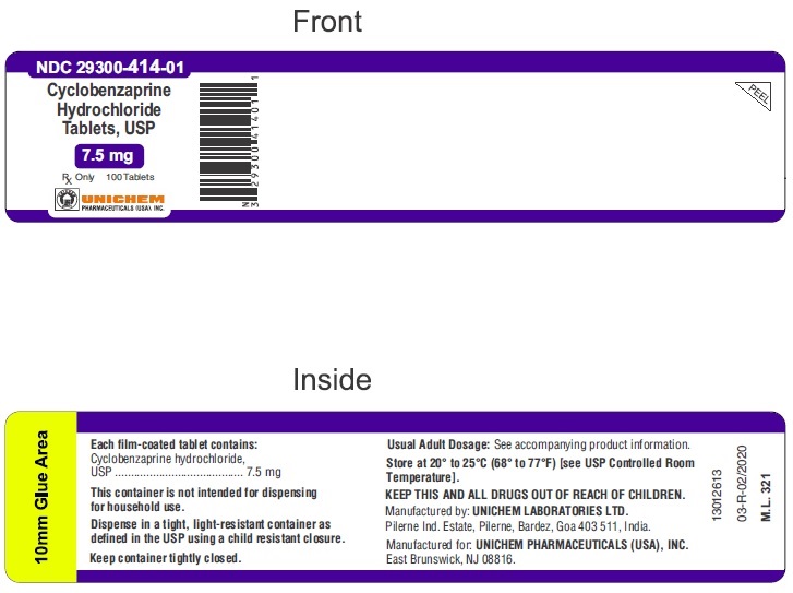 CYCLOBENZAPRINE TAB 7.5MG, 100 BTL NDC 29300041401 NON-RETURNABLE