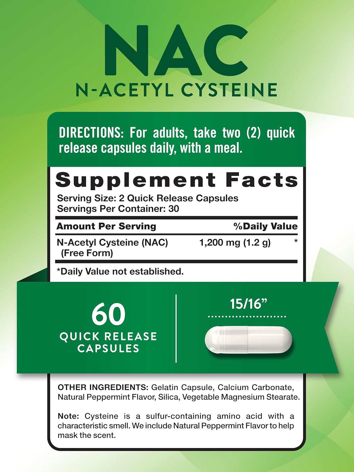 N-ACETYLCYSTEINE CAP (NAC) 600MG, 60 BTL NDC 40093010084 NON-RETURNABLE - Image 2